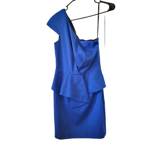 Black Halo Blue One Shoulder Peplum Dress Size 4 - Picture 1 of 6